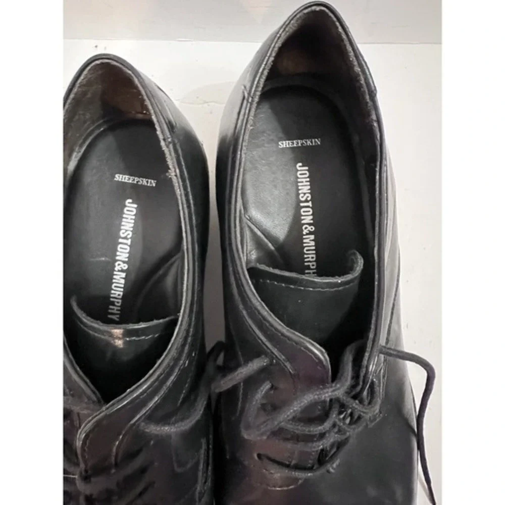 Johnston & Murphy Men's Dress Shoes Black Size 10M Lace Up Worn‎ Once Sheepskin